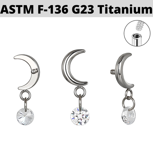 G23 Titanium Internally Threaded Moon Dangle CZ Top