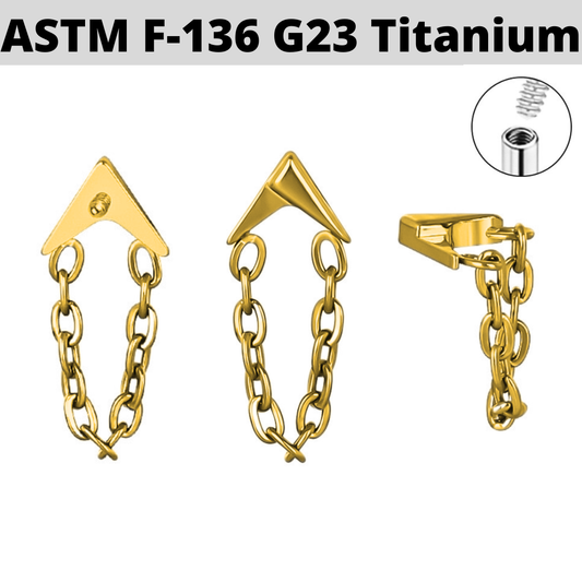 G23 Gold PVD Titanium Internally Threaded Arrow Chain Dangle Top