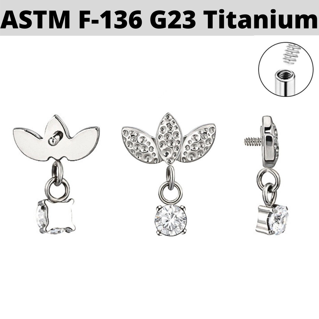 G23 Titanium Internally Threaded Hammered 3 Marquise Leaf Top