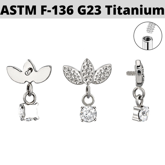 G23 Titanium Internally Threaded Hammered 3 Marquise Leaf Top