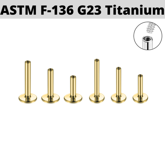 G23 Gold PVD Titanium Internally Threaded Labret Shaft 4mm Base