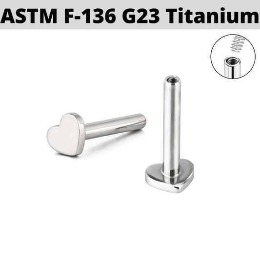 G23 Titanium Internally Threaded Labret Shaft 4mm Heart Base