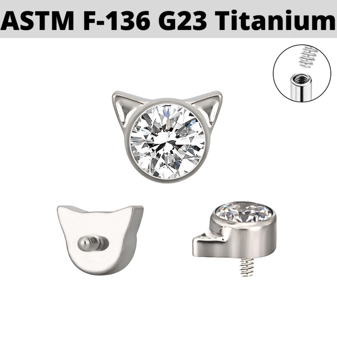 G23 Titanium Internally Threaded CZ Cat Ear Top