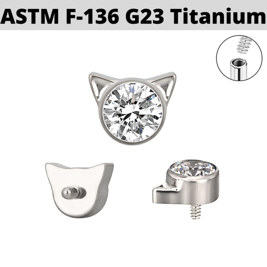G23 Titanium Internally Threaded CZ Cat Ear Top