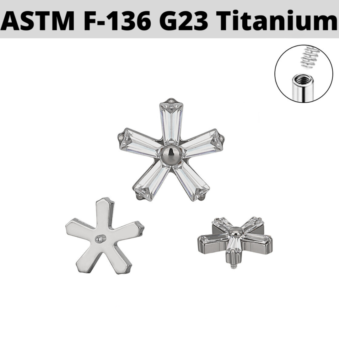 G23 Titanium Internally Threaded CZ Baguette Flower Top