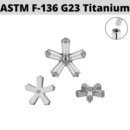 G23 Titanium Internally Threaded CZ Baguette Flower Top