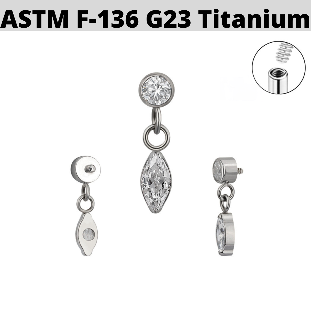 G23 Titanium Internally Threaded Marquise Dangle CZ Top