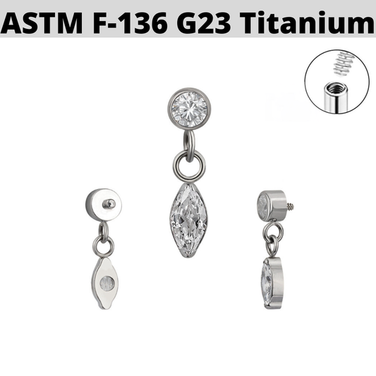 G23 Titanium Internally Threaded Marquise Dangle CZ Top