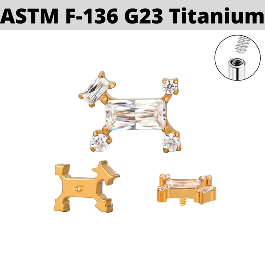 G23 Gold PVD Titanium Internally Threaded CZ Puppy Dog Top