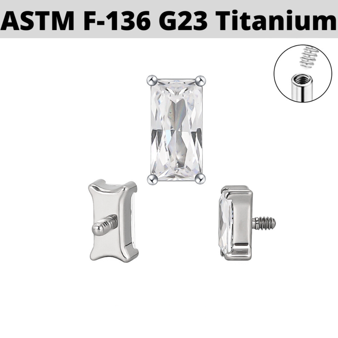 G23 Titanium Internally Threaded Baguette CZ Top