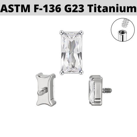 G23 Titanium Internally Threaded Baguette CZ Top