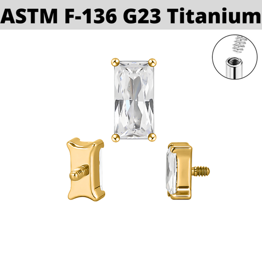 G23 Gold PVD Titanium Internally Threaded Baguette CZ Top