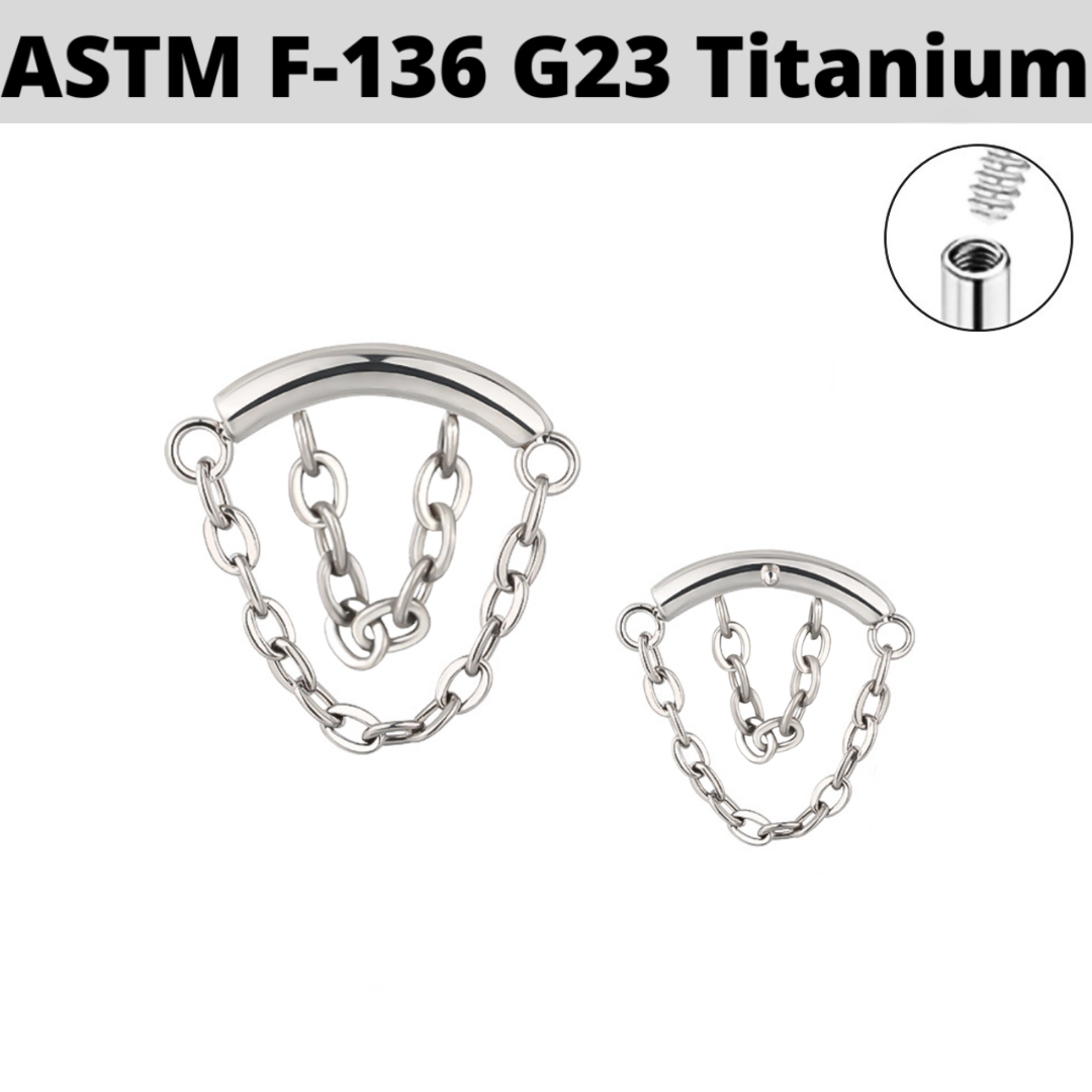 G23 Titanium Internally Threaded Double Hanging Chains Curved Bar Top