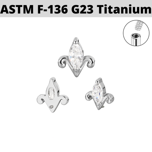 G23 Titanium Internally Threaded Marquise CZ Fleur De Lis Top