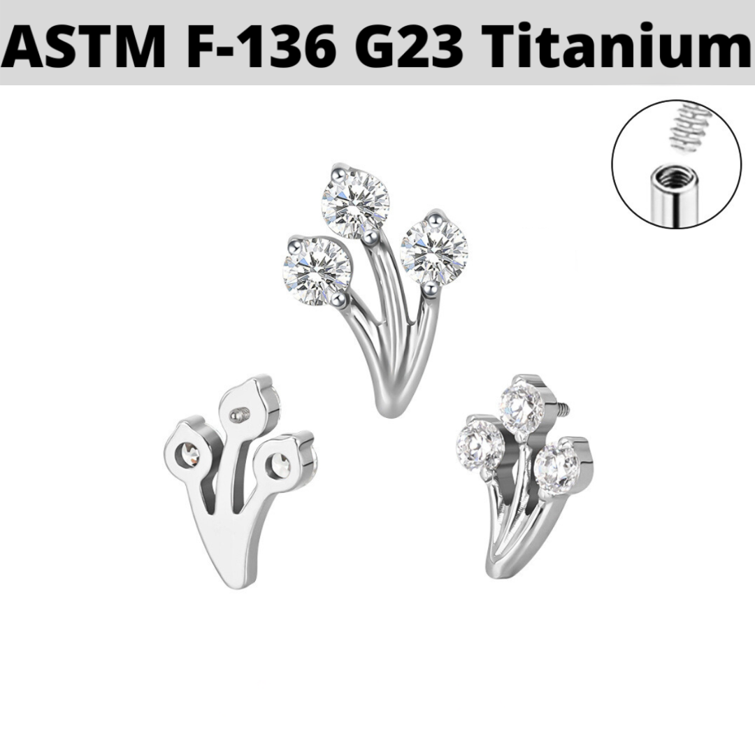 G23 Titanium Internally Threaded Triple CZ Bouquet Top