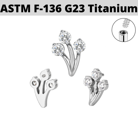 G23 Titanium Internally Threaded Triple CZ Bouquet Top