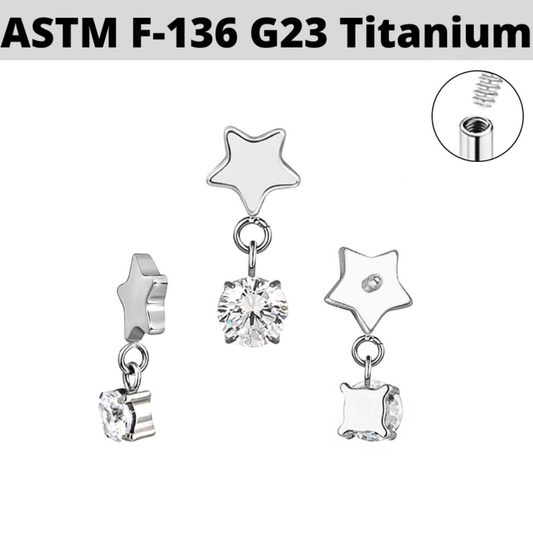 G23 Titanium Internally Threaded Star Dangle CZ Top