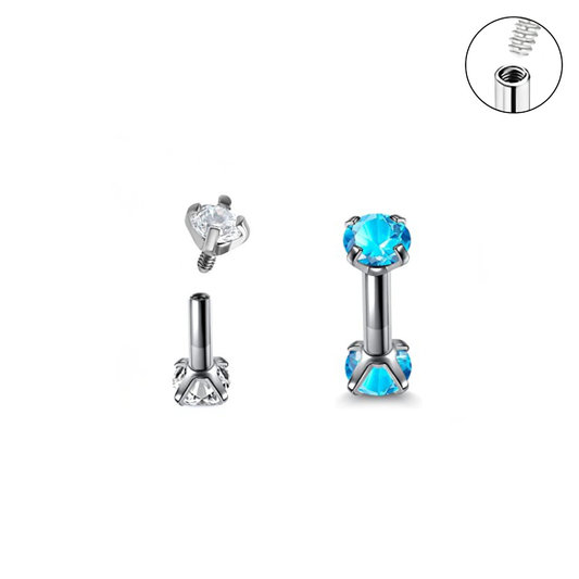 Internally Threaded Double Side Prong Set CZ Tragus Barbell