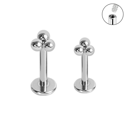 16G Steel Trinity Bead Internally Threaded Tragus Labret