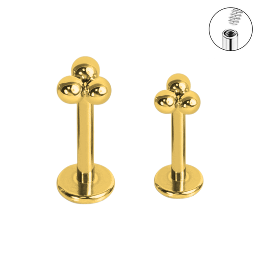 Gold Steel Ion Plated Trinity Bead Internally Threaded Labret