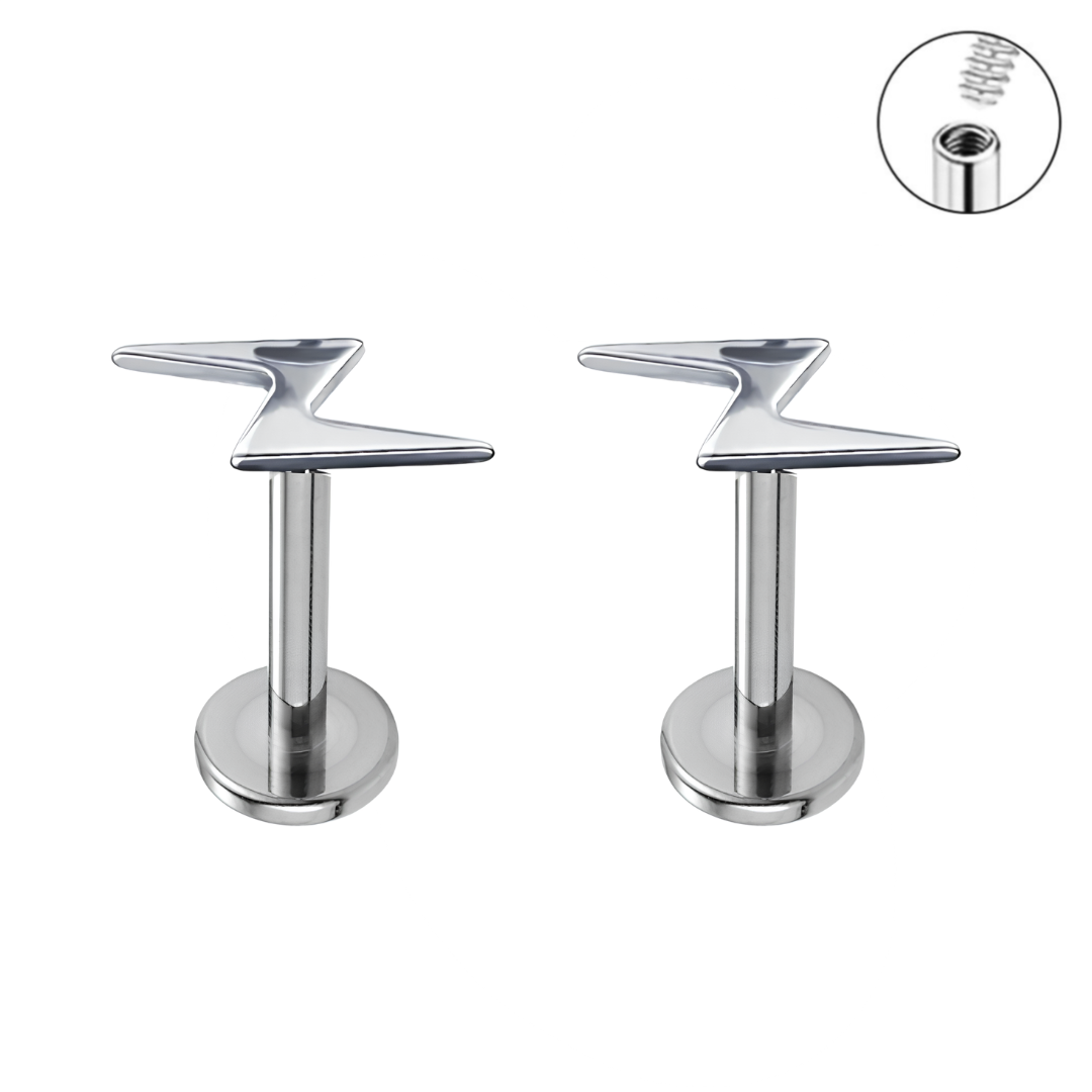 16G Steel Lightning Bolt Internally Threaded Tragus Labret