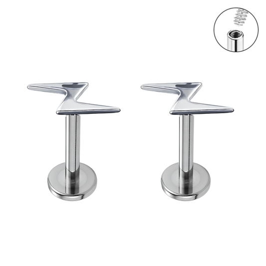 16G Steel Lightning Bolt Internally Threaded Tragus Labret