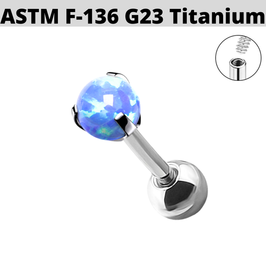 G23 Internally Threaded Titanium Claw Set Opal Tragus Barbell