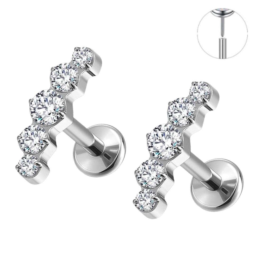 Steel Threadless Push In 5 CZ Cluster Tragus Labret