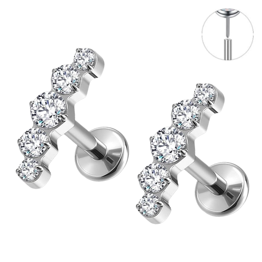 Steel Threadless Push In 5 CZ Cluster Tragus Labret
