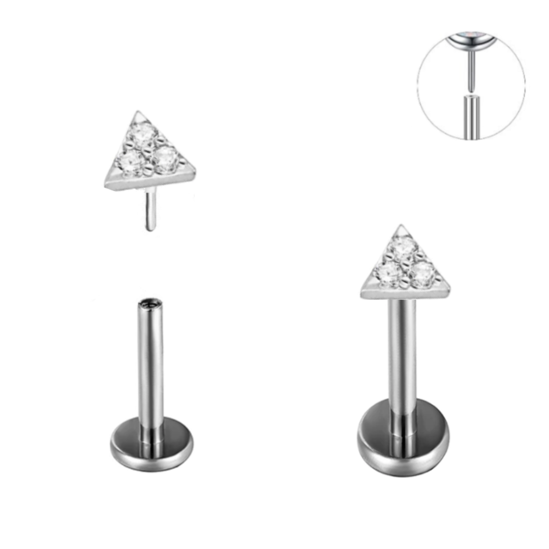 Steel Threadless Push In Triangle CZ Tragus Labret