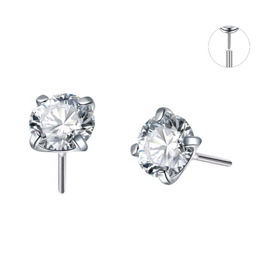 Steel Threadless Push In Prong Set CZ Gem Top