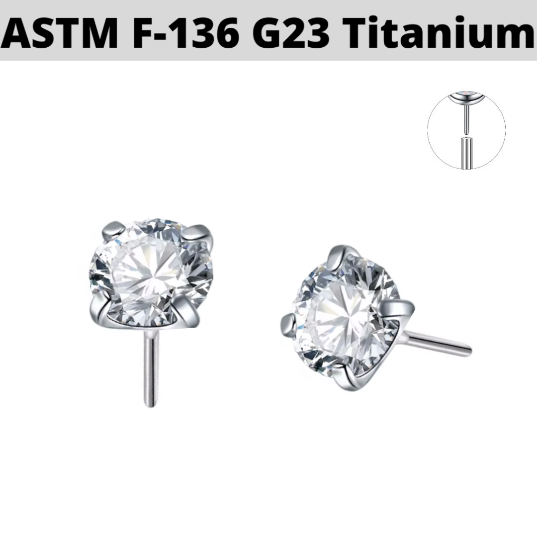 Spikes Round Prong Set CZ Stud Earrings – Rose Gold Over 316L Surgical Steel, Screw Backs, Lab-Created Clear Gems