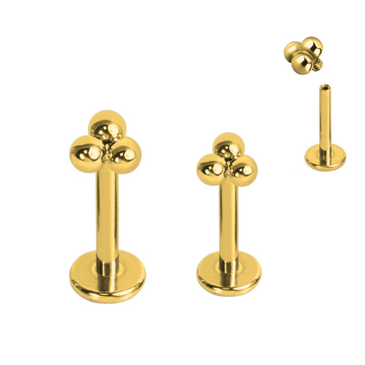 Gold Steel Ion Plated Trinity Bead Internally Threaded Labret