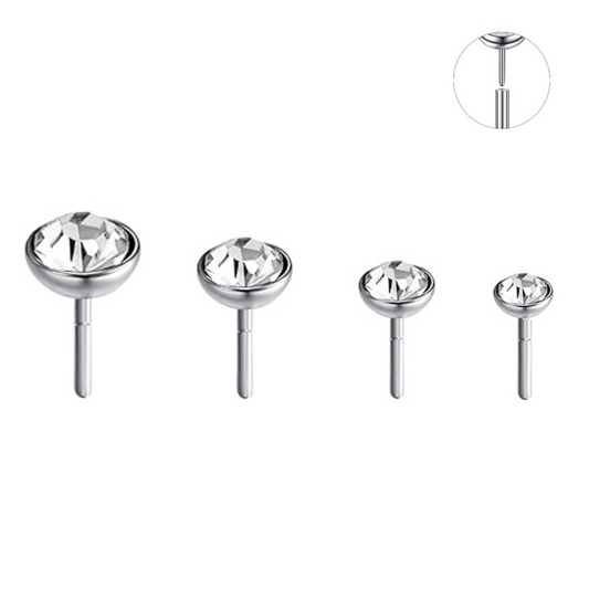 Steel Threadless Push In Flat CZ Gem Top