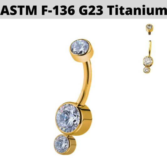G23 PVD Titanium Internally Threaded Dual CZ Cluster Belly Ring