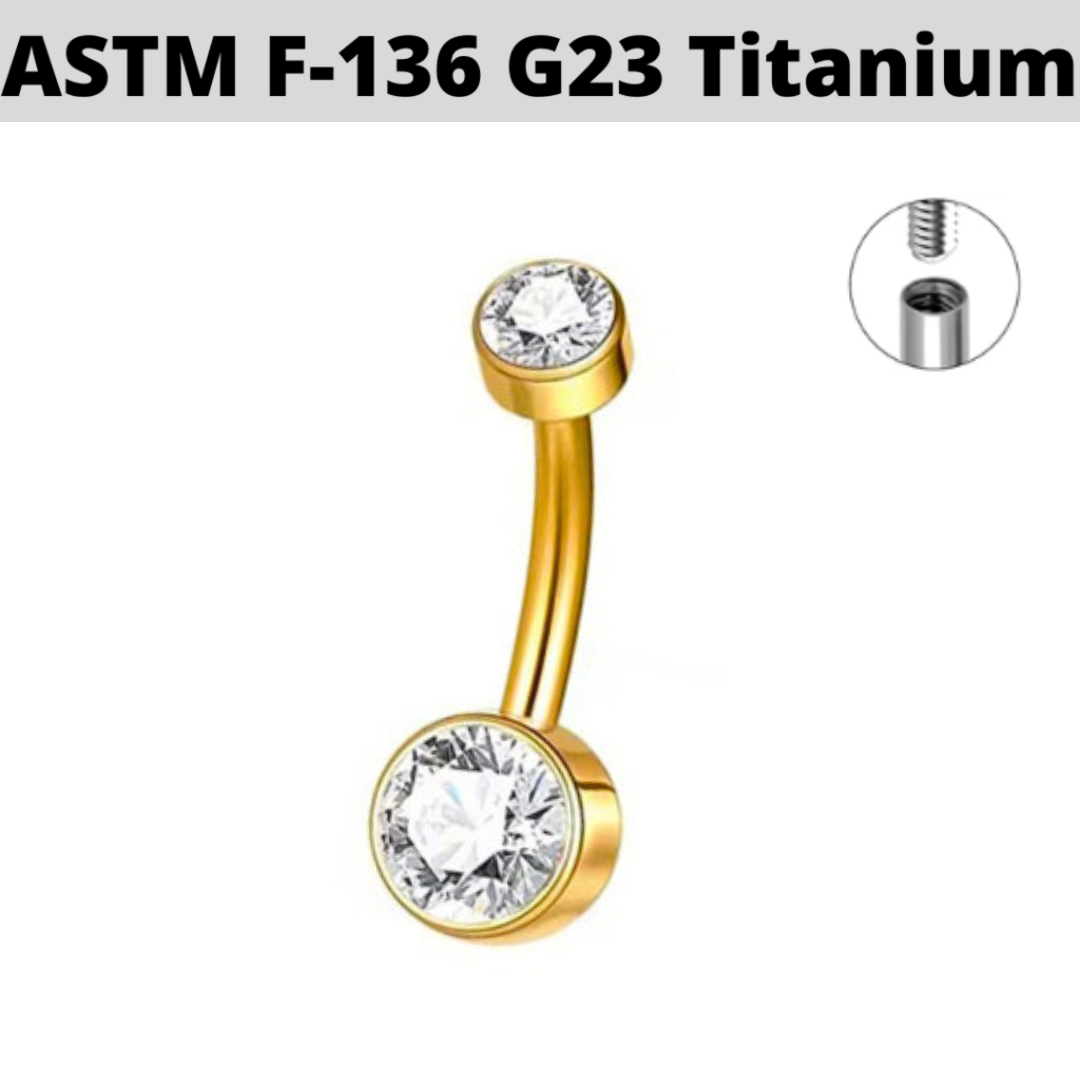 G23 PVD Titanium Internally Threaded Double Flat CZ Belly Ring