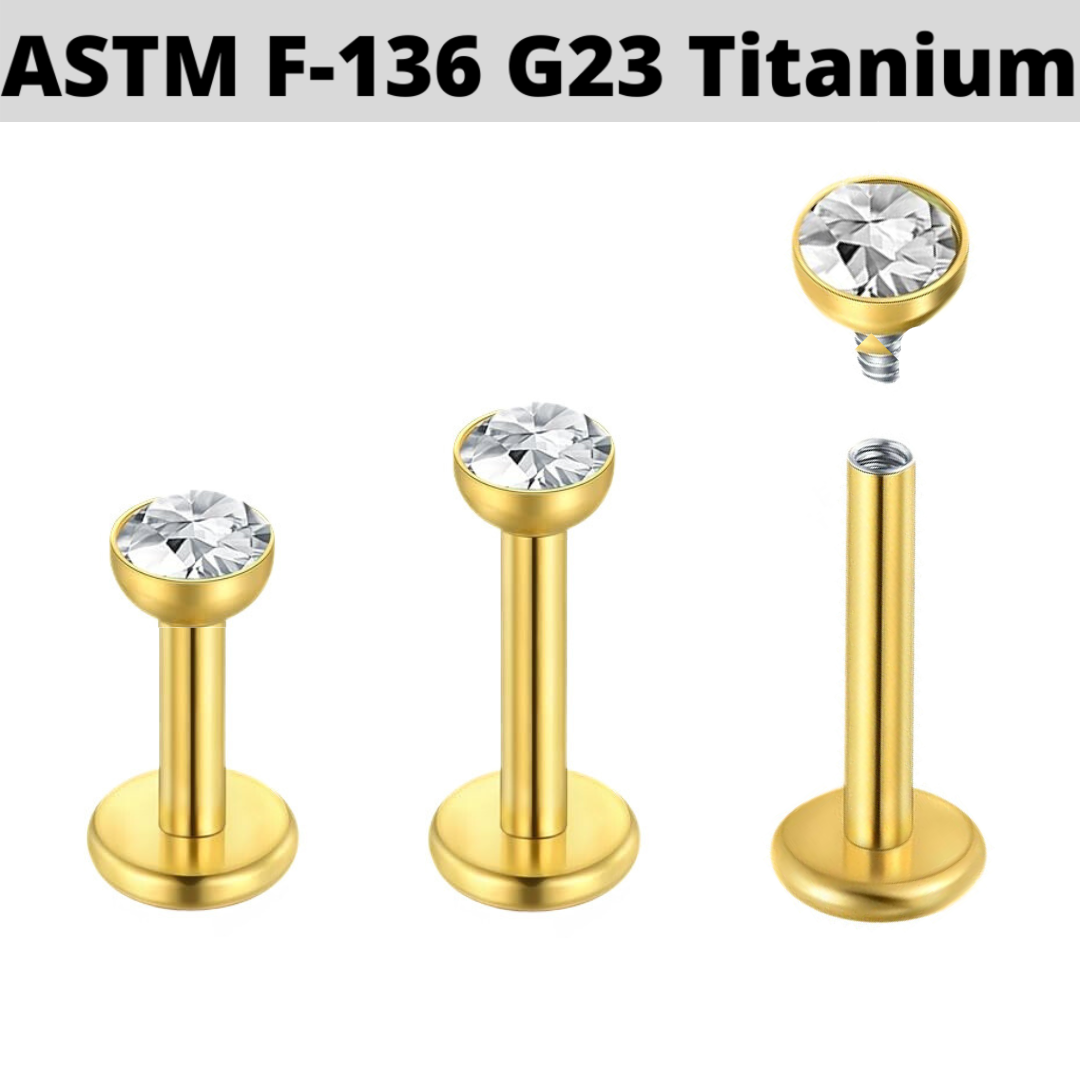 G23 Gold PVD Titanium Internally Threaded Flat CZ Tragus Labret