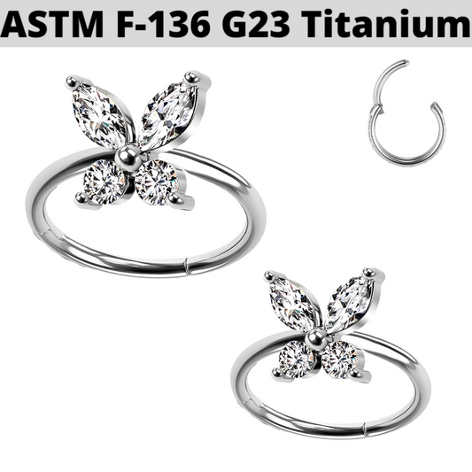 G23 Titanium CZ Butterfly Hinged Segment Clicker Ring