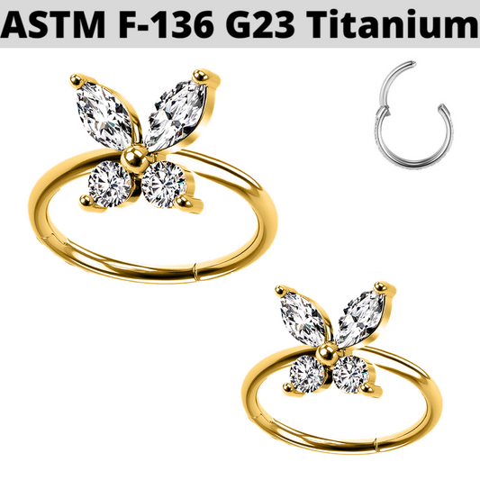 G23 PVD Titanium CZ Butterfly Hinged Segment Clicker Ring