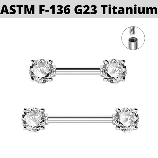 G23 Internally Threaded Titanium Front CZ Nipple Barbell