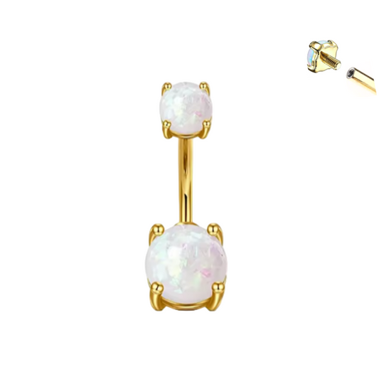 Internally Threaded Gold Steel Double Prong Set Opal Ion Plated Belly Ring