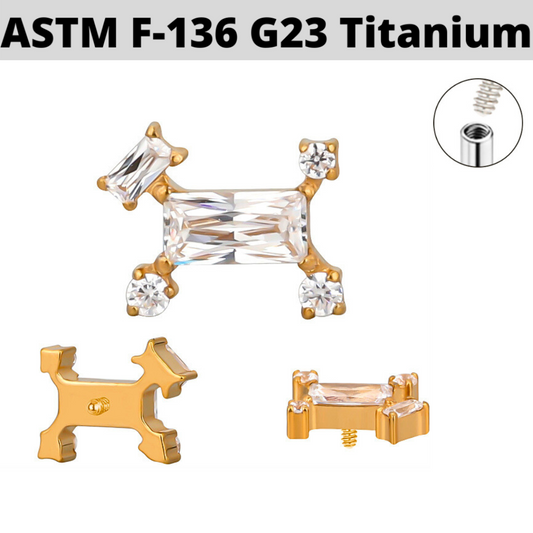 G23 Gold PVD Titanium Internally Threaded CZ Puppy Dog Top
