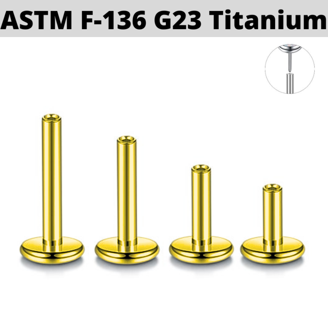 G23 Gold PVD Titanium Threadless Push In Labret Shaft 4mm Base
