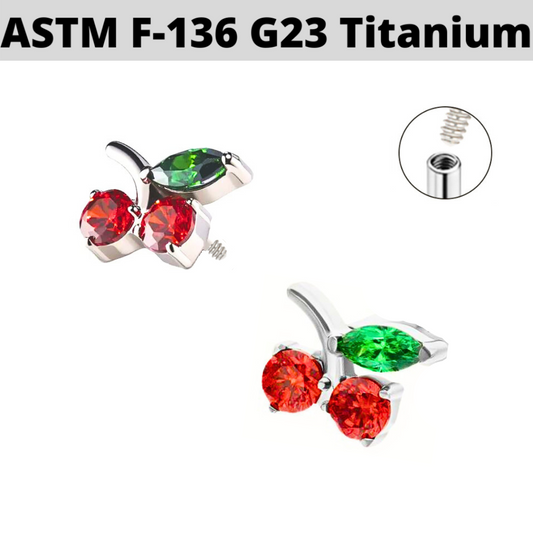 G23 Titanium Internally Threaded CZ Red Cherry Top