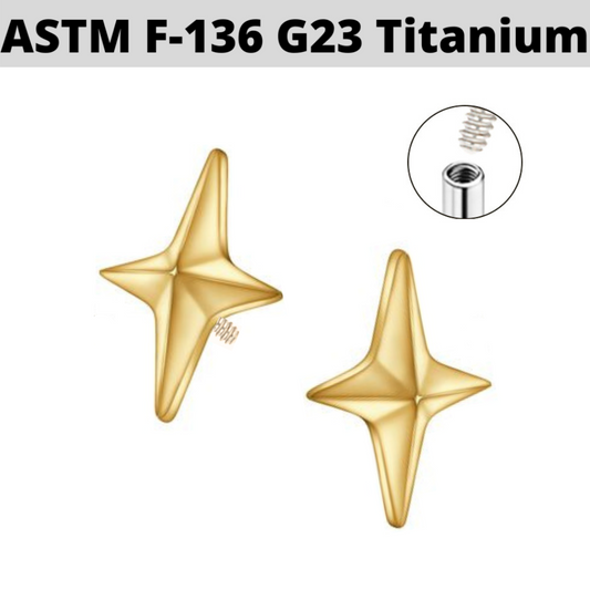 G23 Gold PVD Titanium Internally Threaded Four Pointed Star Top