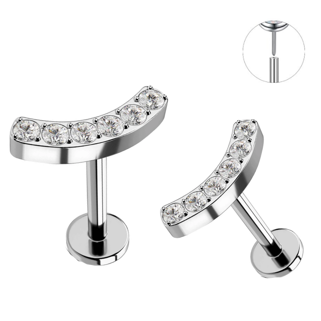 Steel Threadless Push In Curved Bar 6 CZ Tragus Labret