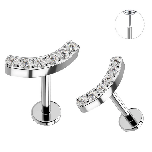 Steel Threadless Push In Curved Bar 6 CZ Tragus Labret