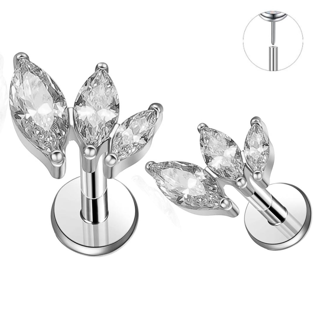 Steel Threadless Push In Curved Triple Graduated Marquise CZ Labret