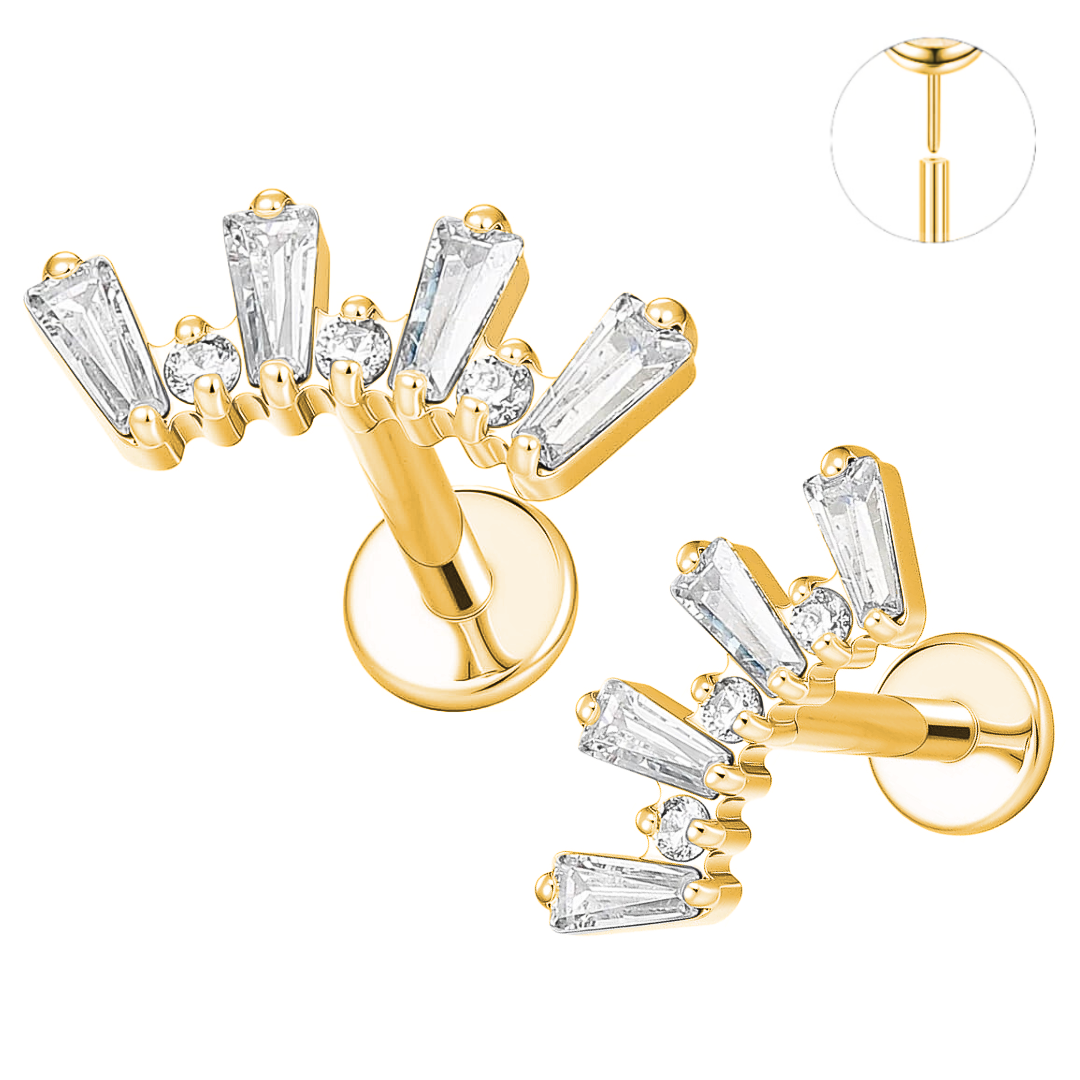 Gold Ion Plated Steel Threadless Push In Baguette CZ Crown Top Labret