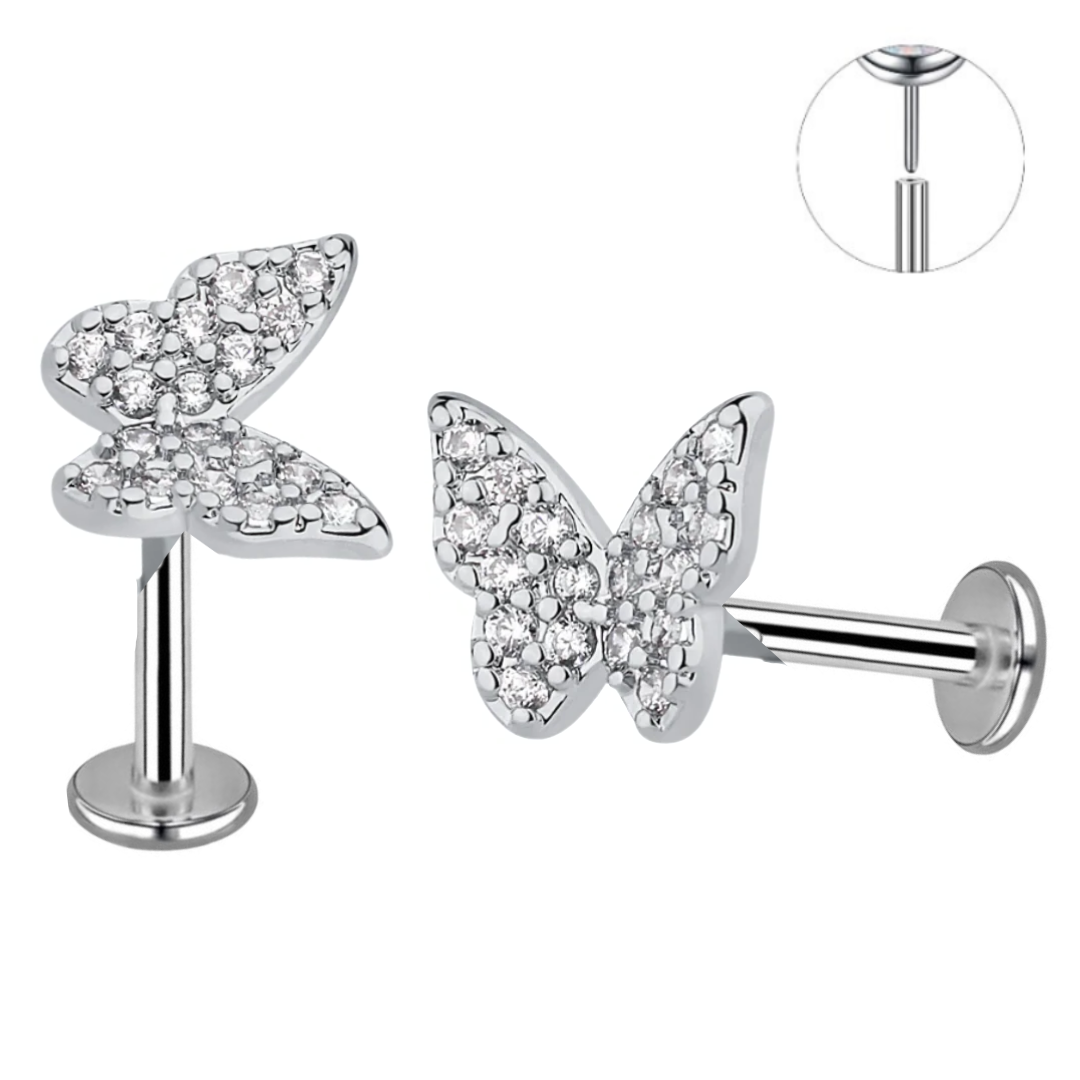 Steel Threadless Push In Paved CZ Butterfly Tragus Labret